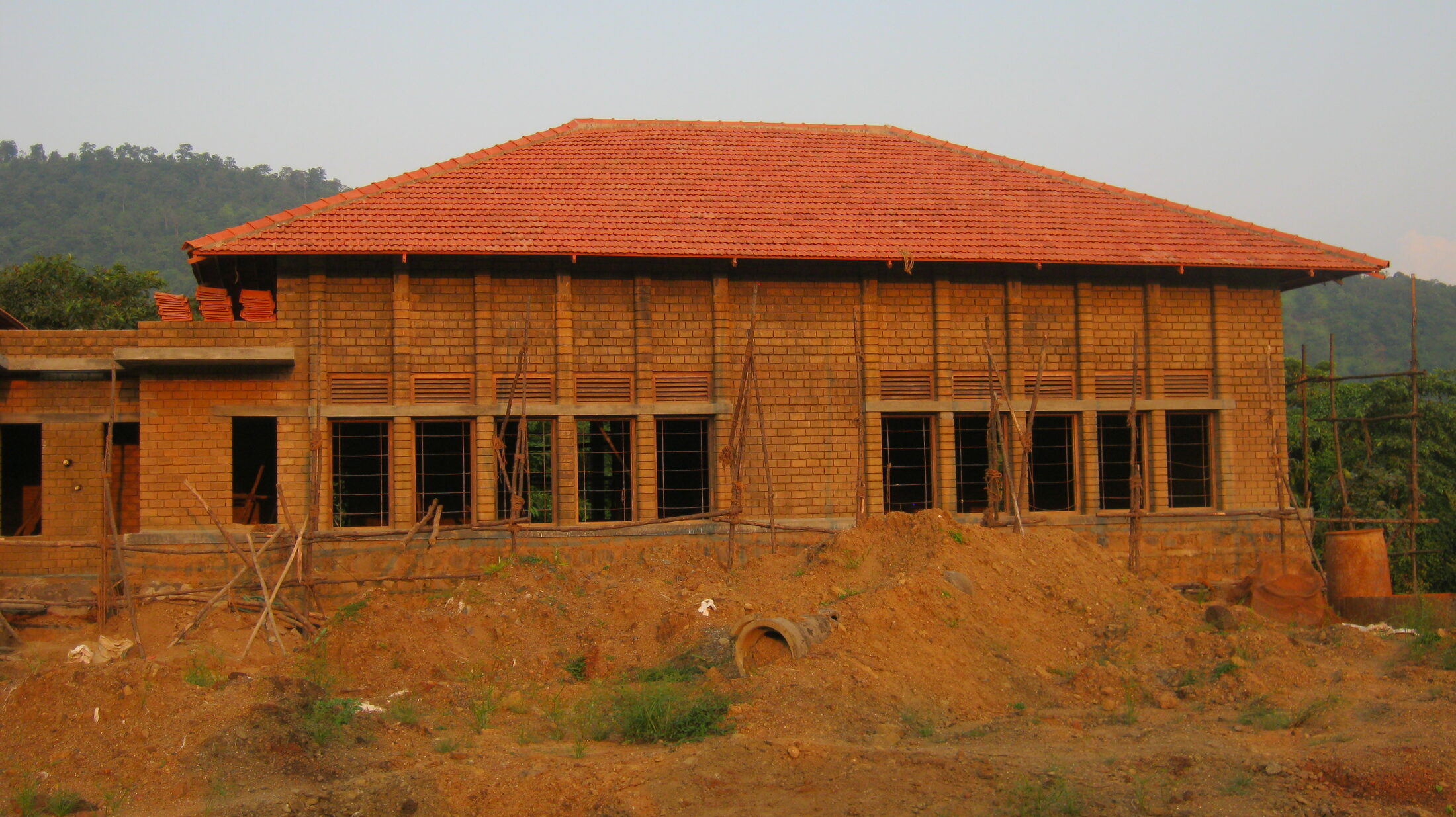 A large building made with compressed earth blocks